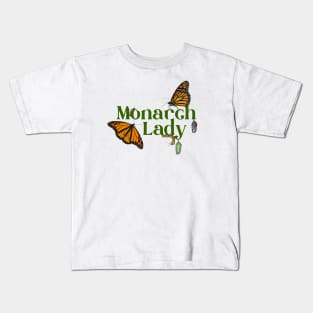 Monarch Lady with Caterpillars, Chrysalids and Butterflies Kids T-Shirt